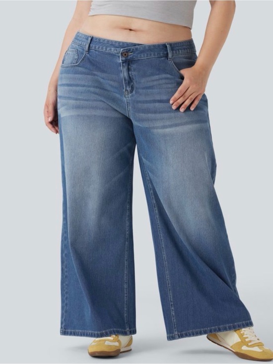 HALARA Denim - Halara Flex Asymmetric Low Rise Wide Leg Jeans 3X Light Wash Stretch NWT